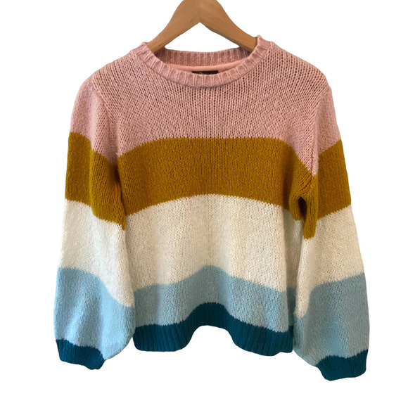 TOPSHOP Colorblock Sweater Striped Crew Neck SZ US 4 - Picture 1 of 6